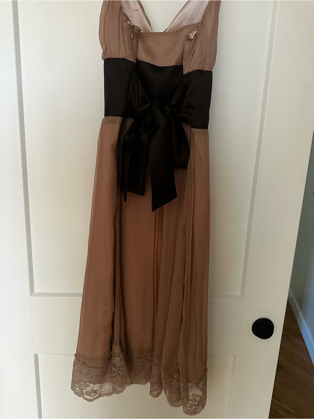 Madison Dusty Rose Midi Dress with Dark Brown Waistband - Picture 3 of 7